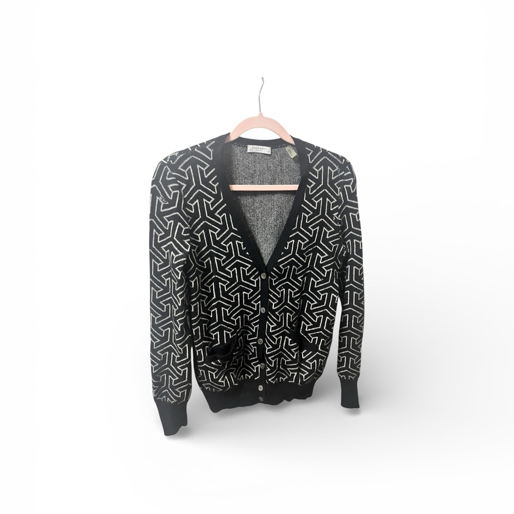 Equipment Femme Geometric Print Button Cardigan Size M Black White Lightweight
